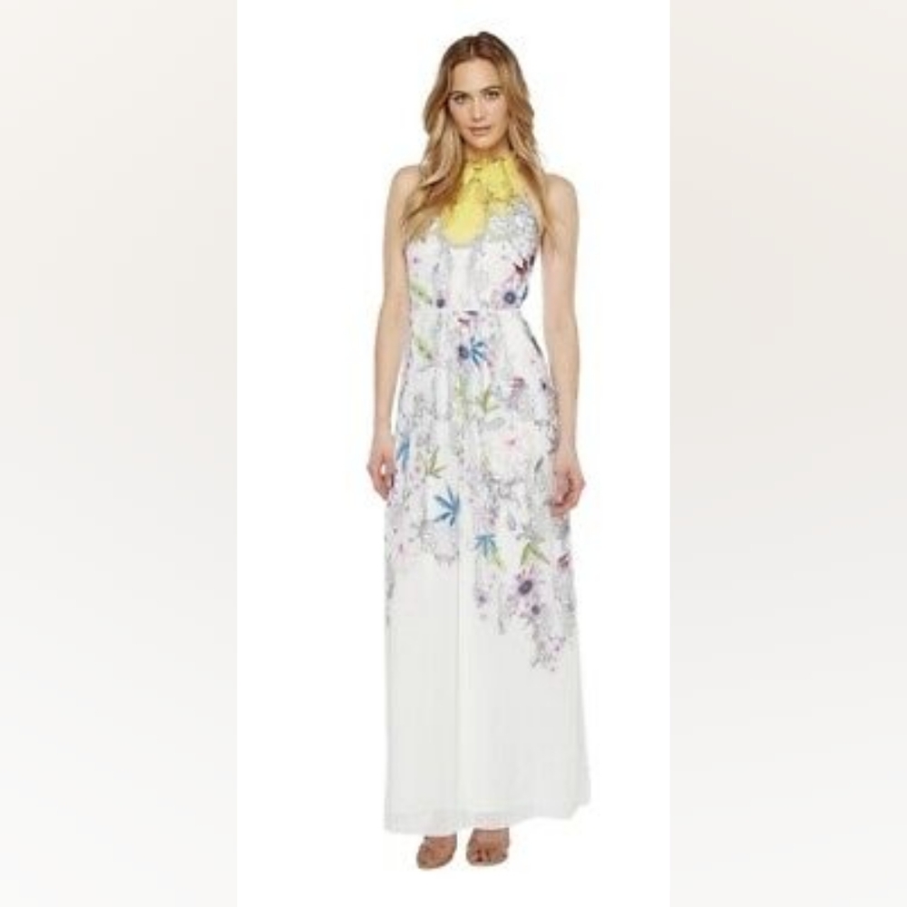 TED BAKER Ellly Passion Flower Print Halter Chiffon Maxi Dress Size Ted …
